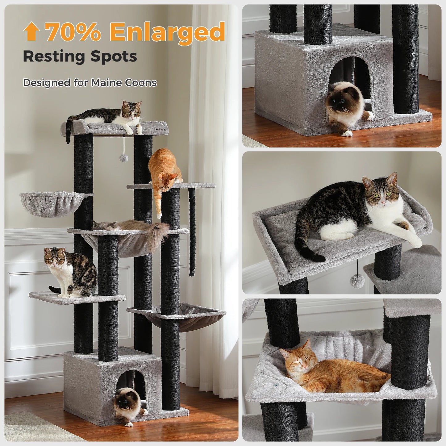 PAWZ Road Large Cat Tree Tower With Levels And Hammock