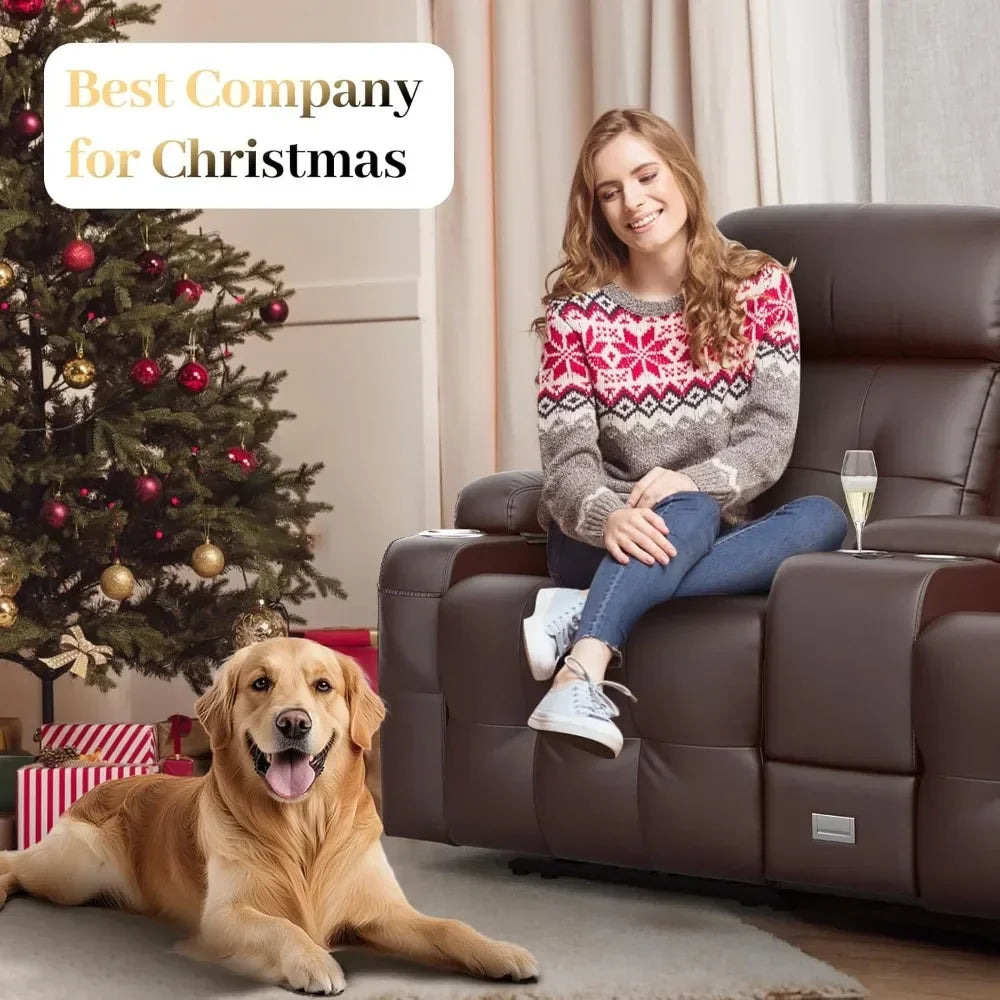Reclining Massage Loveseat With Console Wall Hugger Sofa