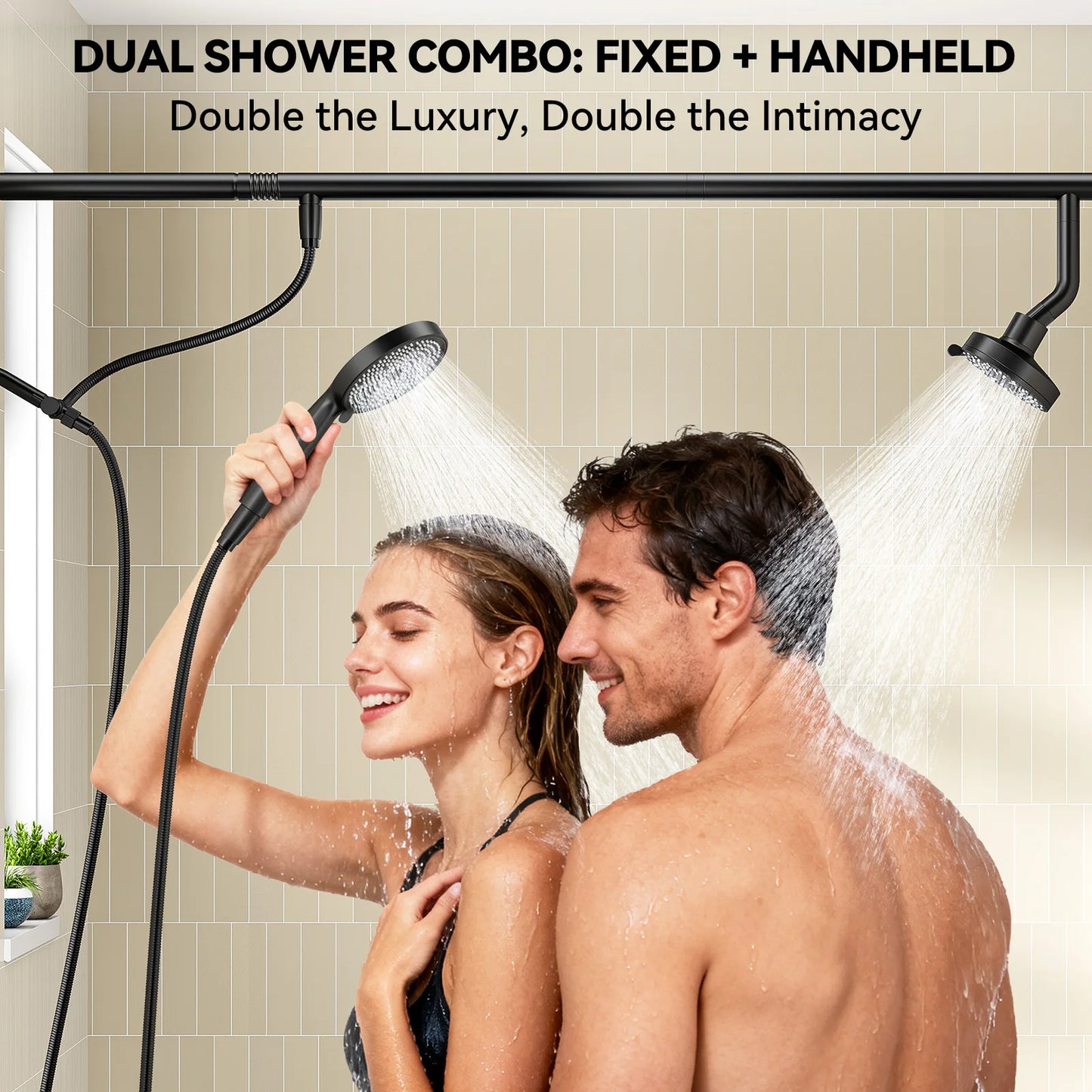 Tandem Shower Head For Couples Dual Shower Head Stainless Steel