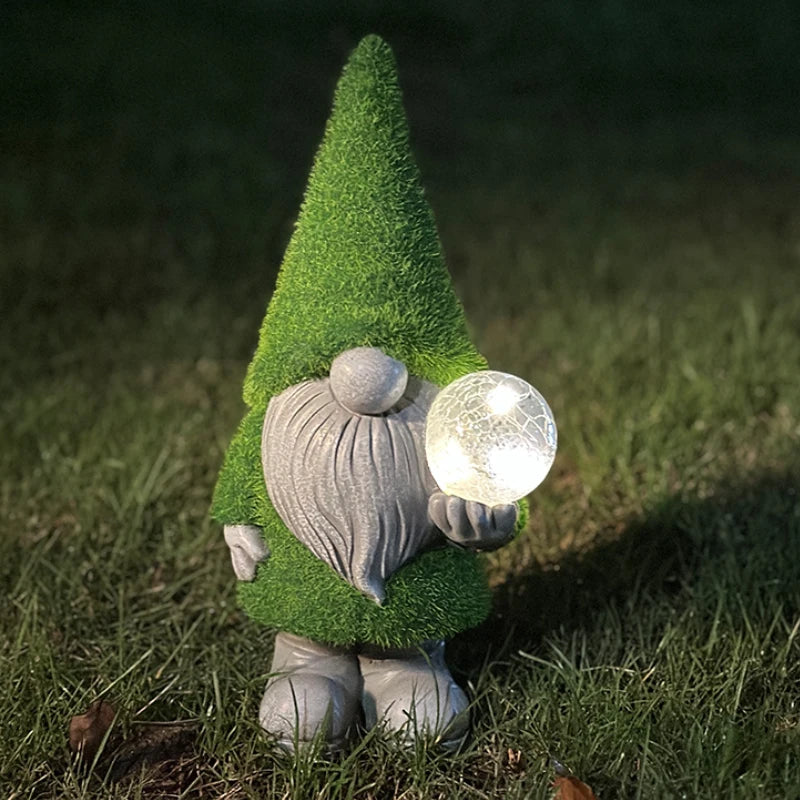 Solar Garden Gnome Watering Can Statue Light Outdoor Decor