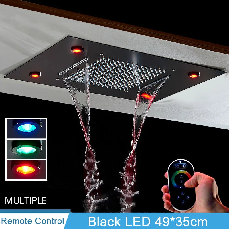 Shinesia LED Rainfall Shower Head Stainless Steel Square Changing Lights