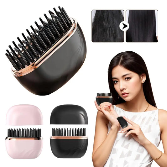 Mini Rechargeable Hair Straightener Brush With 3 Speed Temperature Control