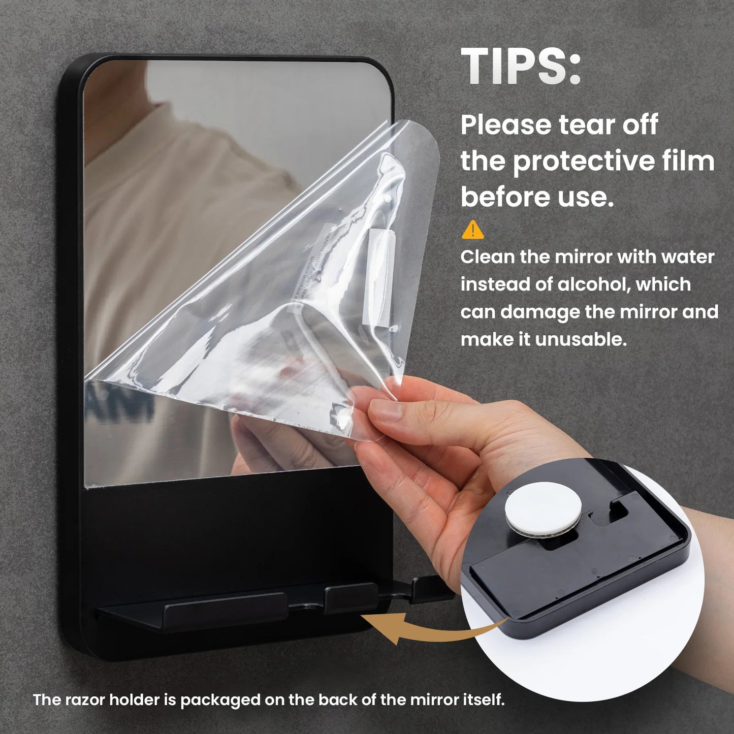 Fogless Shower Mirror With Razor Holder, Suction Mount, Rustproof