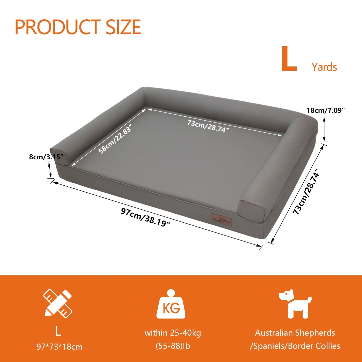 Borwart Extra Large Orthopedic Dog Bed Bolster With Removable Cover