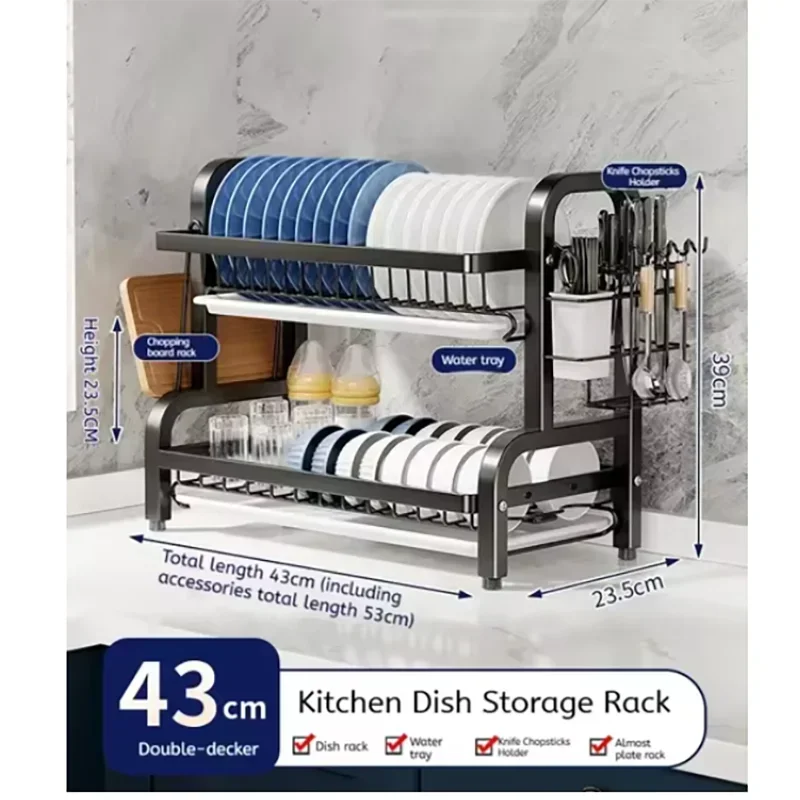2/3-Tier Stainless Steel Dish Rack with Utensil Holder - Compact, Rustproof Kitchen Countertop Organizer & Drying Drainer
