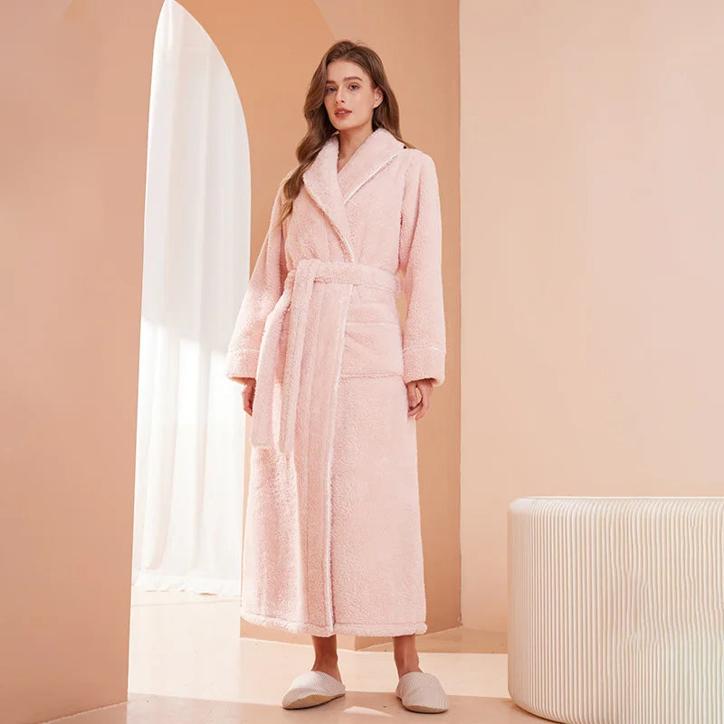 Gypsophila Winter Warm Long Flannel Bathrobe for Adults Unisex