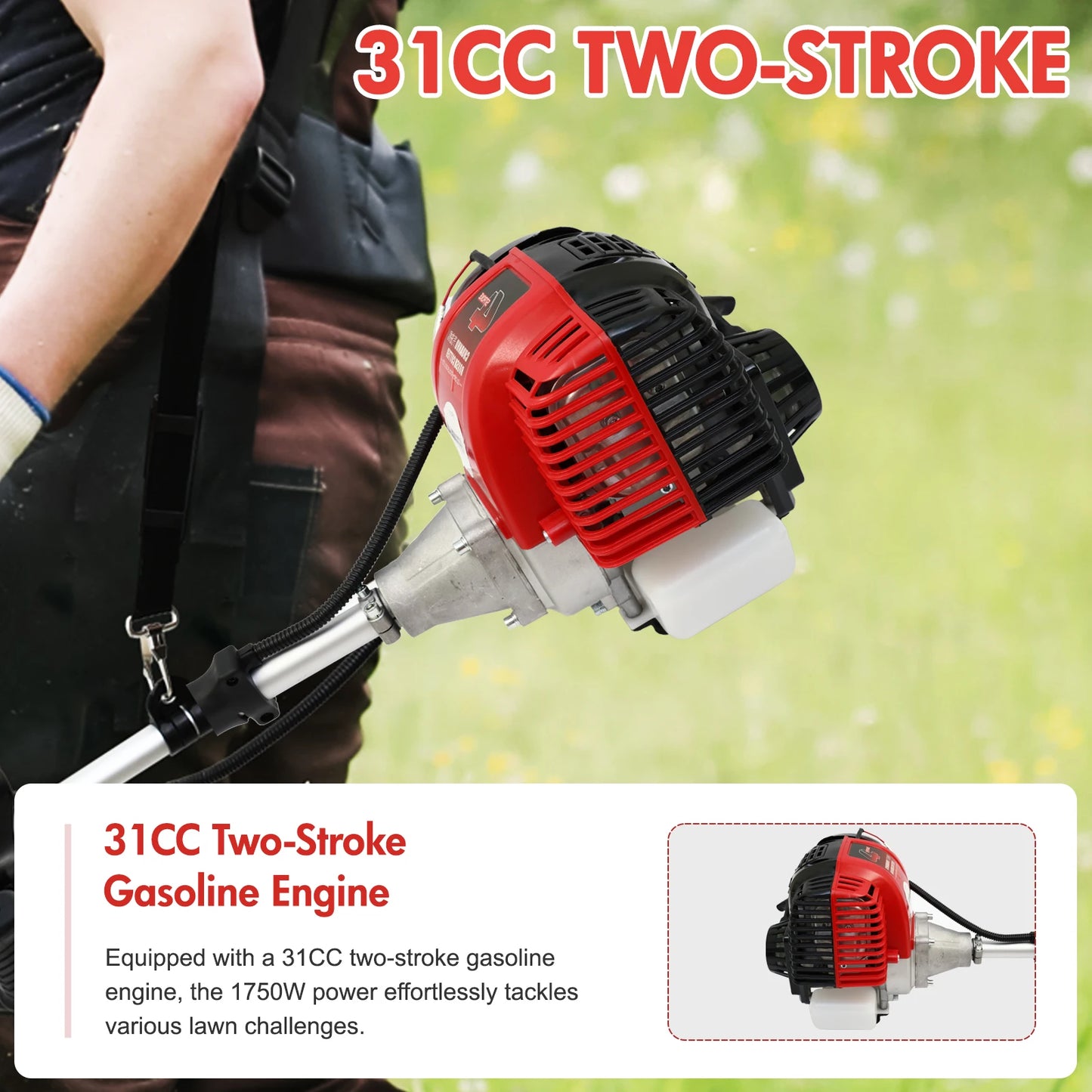 Gas 4 Stroke Weed Wacker 31cc Straight Shaft Lawn Trimmer