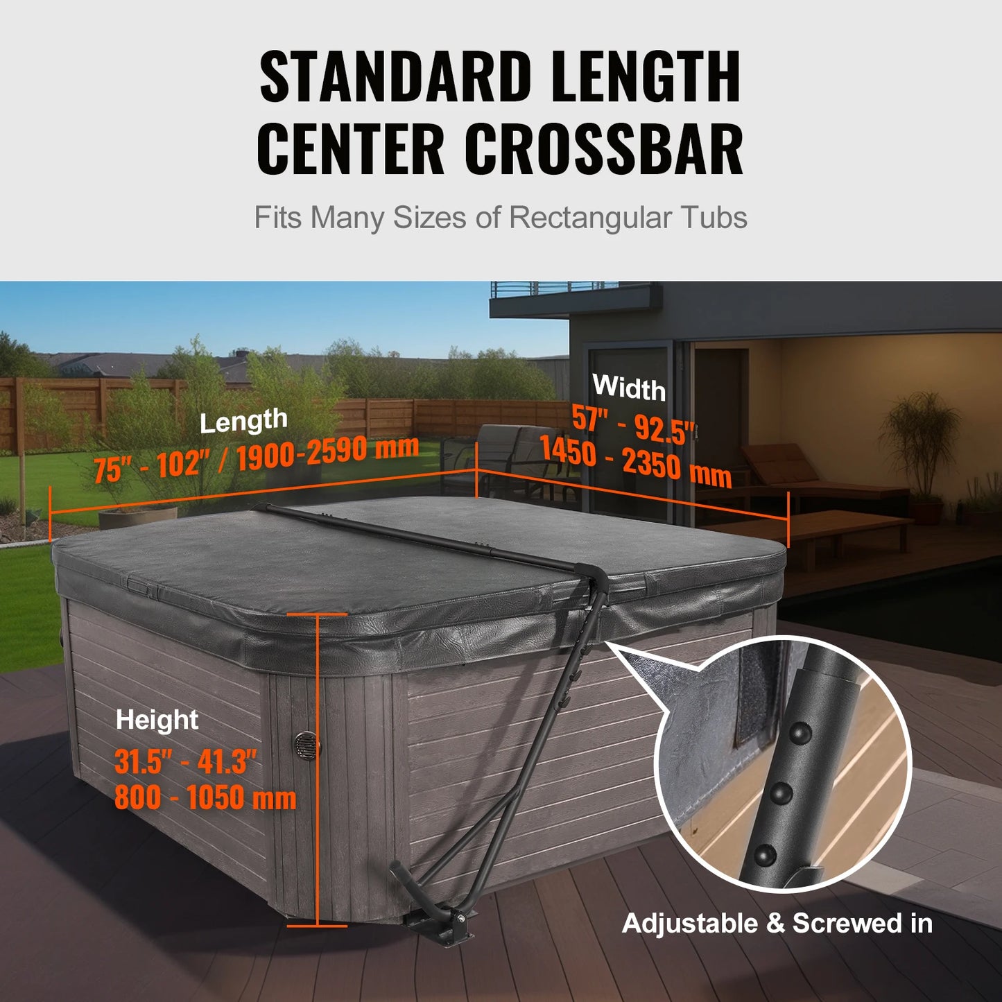 SucceBuy Hot Tub Cover Lift Spa Cover Lift Height 31.5"-41.3" Width 57"-92.5" Adjustable Installed Underneath Both Side Suitable