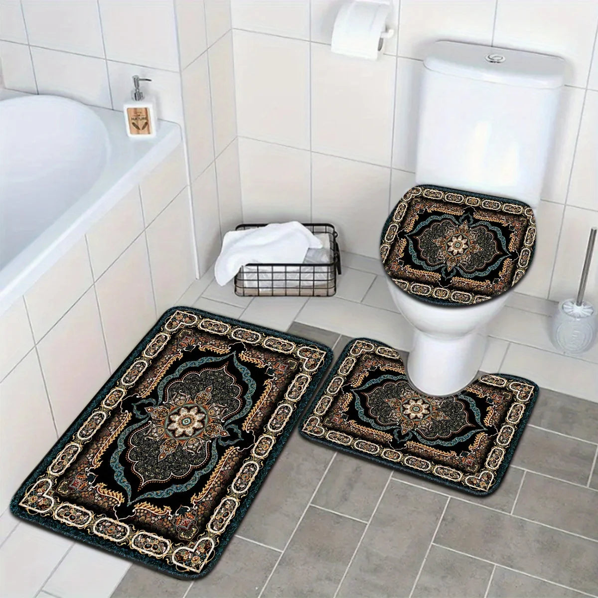 Bohemian Style Arrow Pattern Bathroom Mat Set For Floor