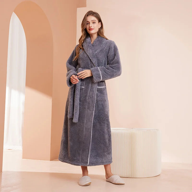 Gypsophila Winter Warm Long Flannel Bathrobe for Adults Unisex
