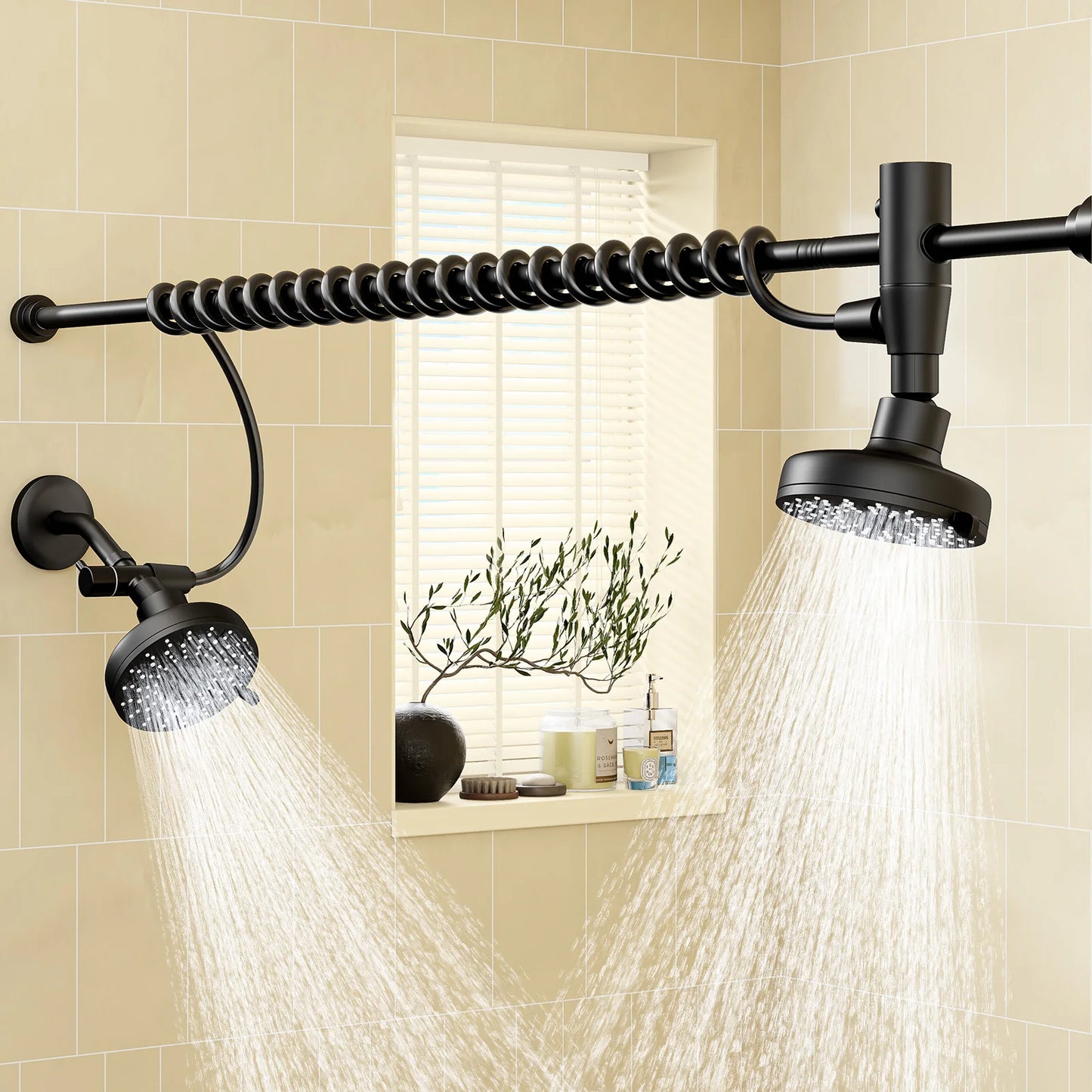 Tandem Dual Shower Head For Couples With Adjustable Slider