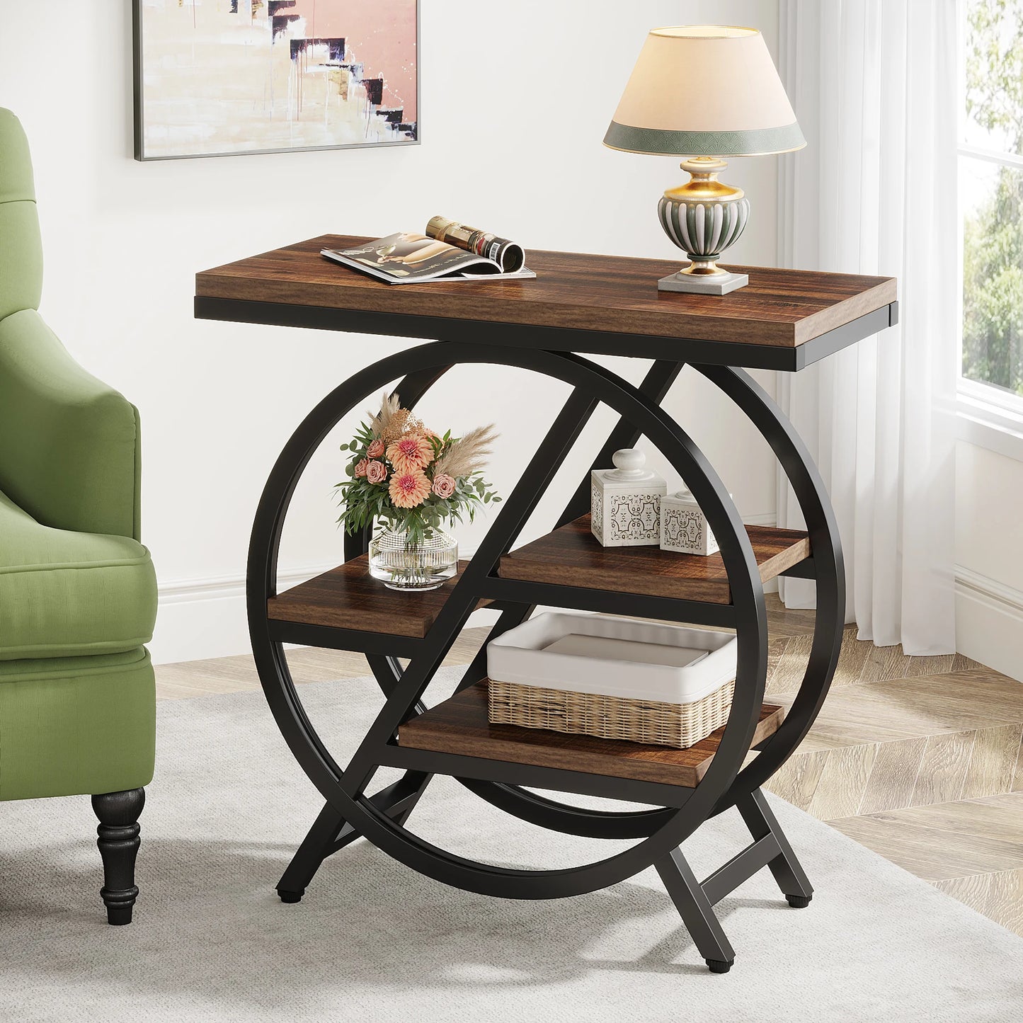 Tribesigns 3-Tier End Table With Storage And Geometric Frame