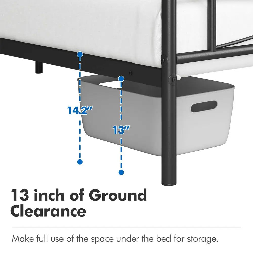 Metal Platform Bed Frame With Curved Headboard And Footboard
