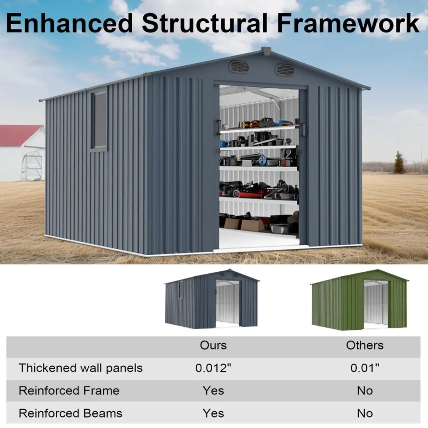 Outdoor Metal Storage Shed With Window And Lockable Doors