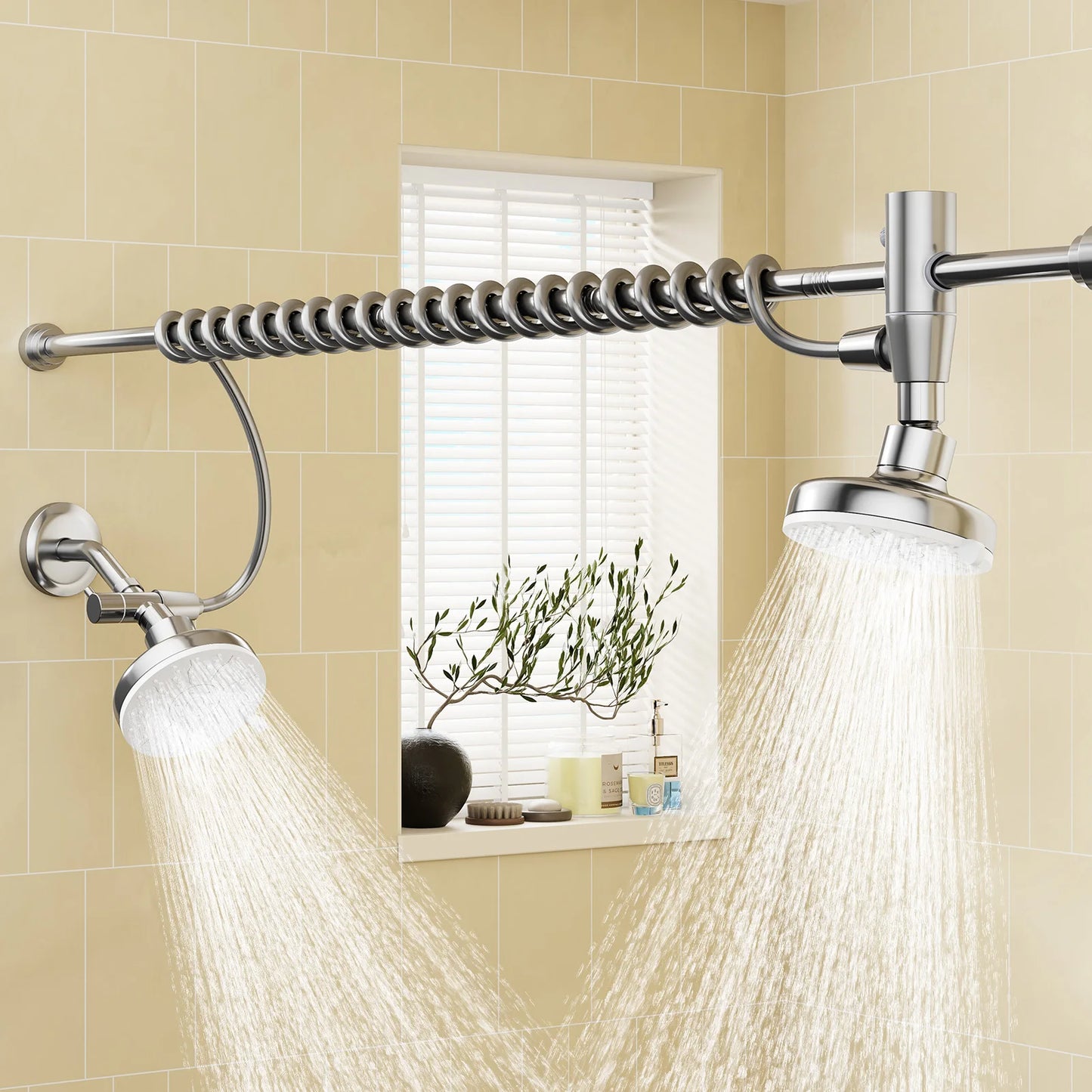 Tandem Dual Shower Head For Couples With Adjustable Slider