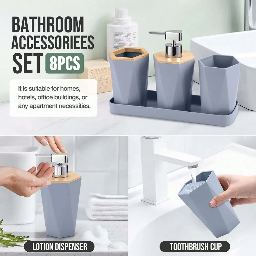 Eco Friendly Plastic Bathroom Accessory Set With Trash Cans Cups