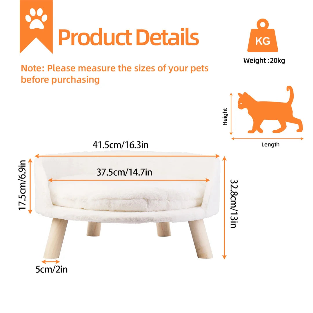 BINGOPAW Luxury Plush Cat Bed Nest With Wood Leg Support For Small Pets