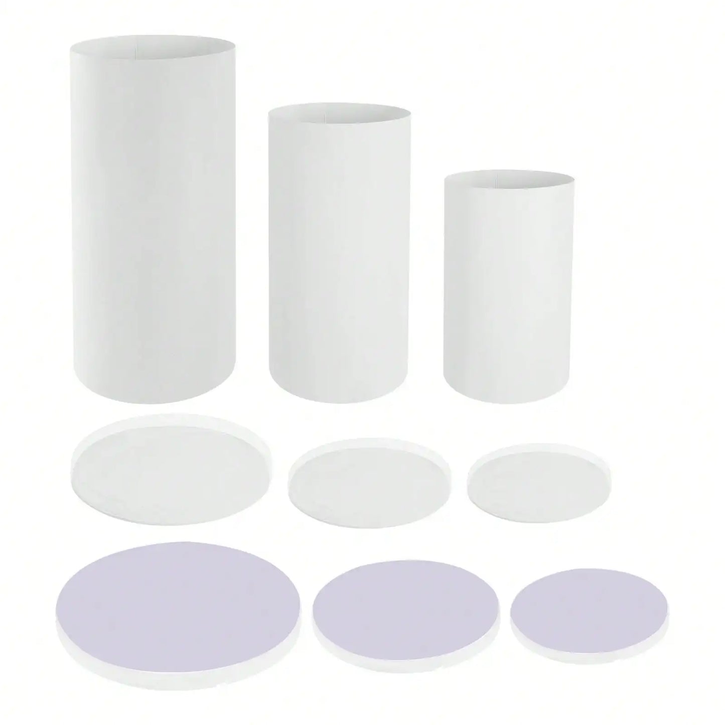 3Pcs White Cylinder Pedestal Stands PVC Acrylic Display