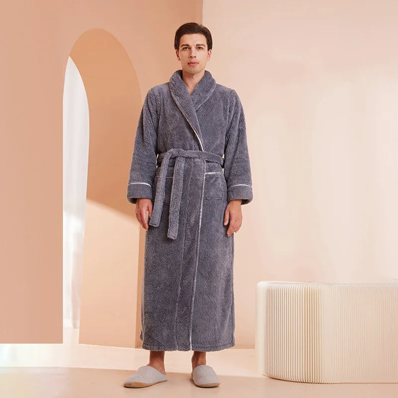 Gypsophila Winter Warm Long Flannel Bathrobe for Adults Unisex