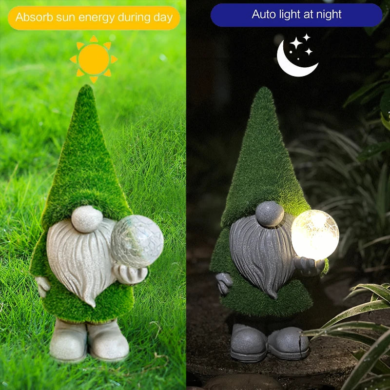 Solar Garden Gnome Watering Can Statue Light Outdoor Decor