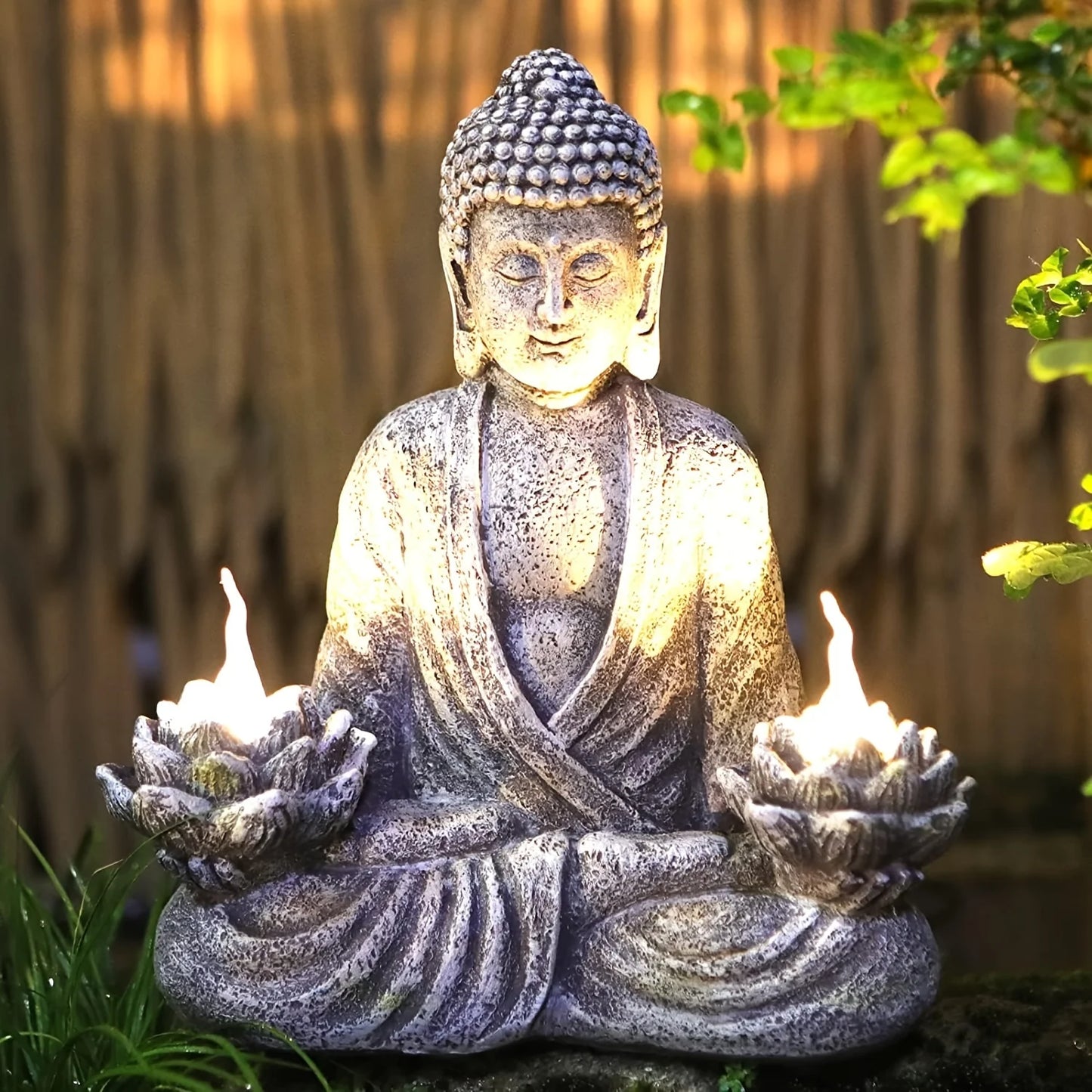 Solar Zen Garden Statue Light Outdoor Sitting Lotus Sculpture
