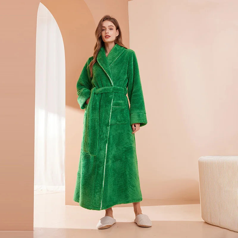 Gypsophila Winter Warm Long Flannel Bathrobe for Adults Unisex
