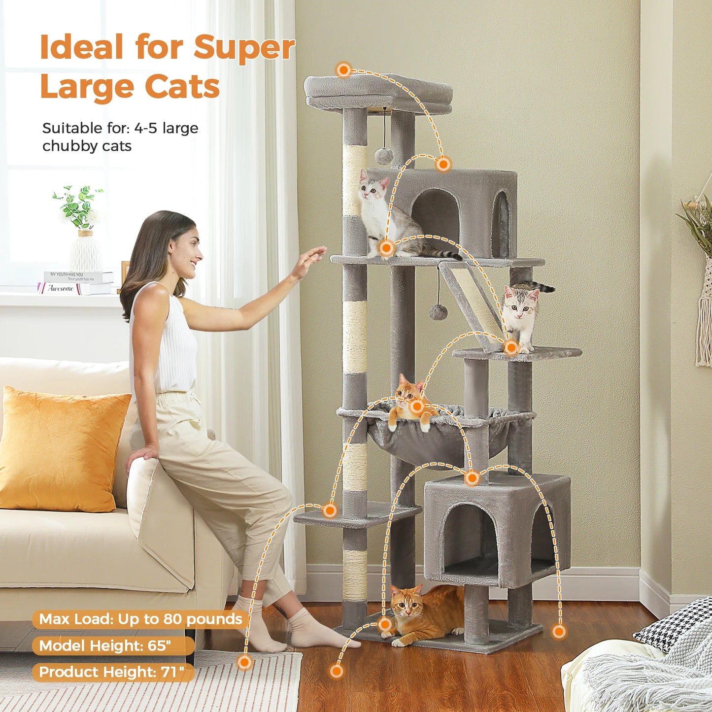 PAWZ Road Cat Tree Tall Multi Level Tower For Cats