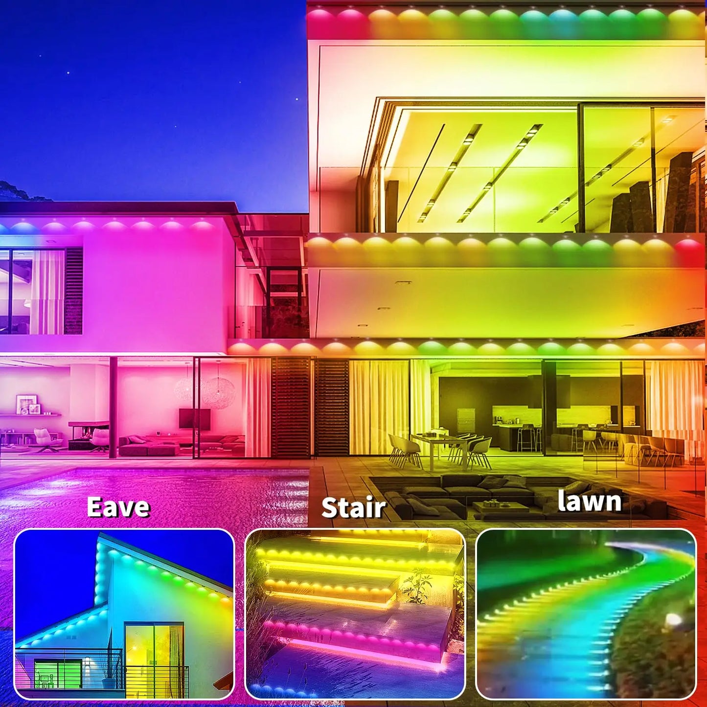 MIMIRGB Outdoor RGBIC String Lights Waterproof Eaves Alexa