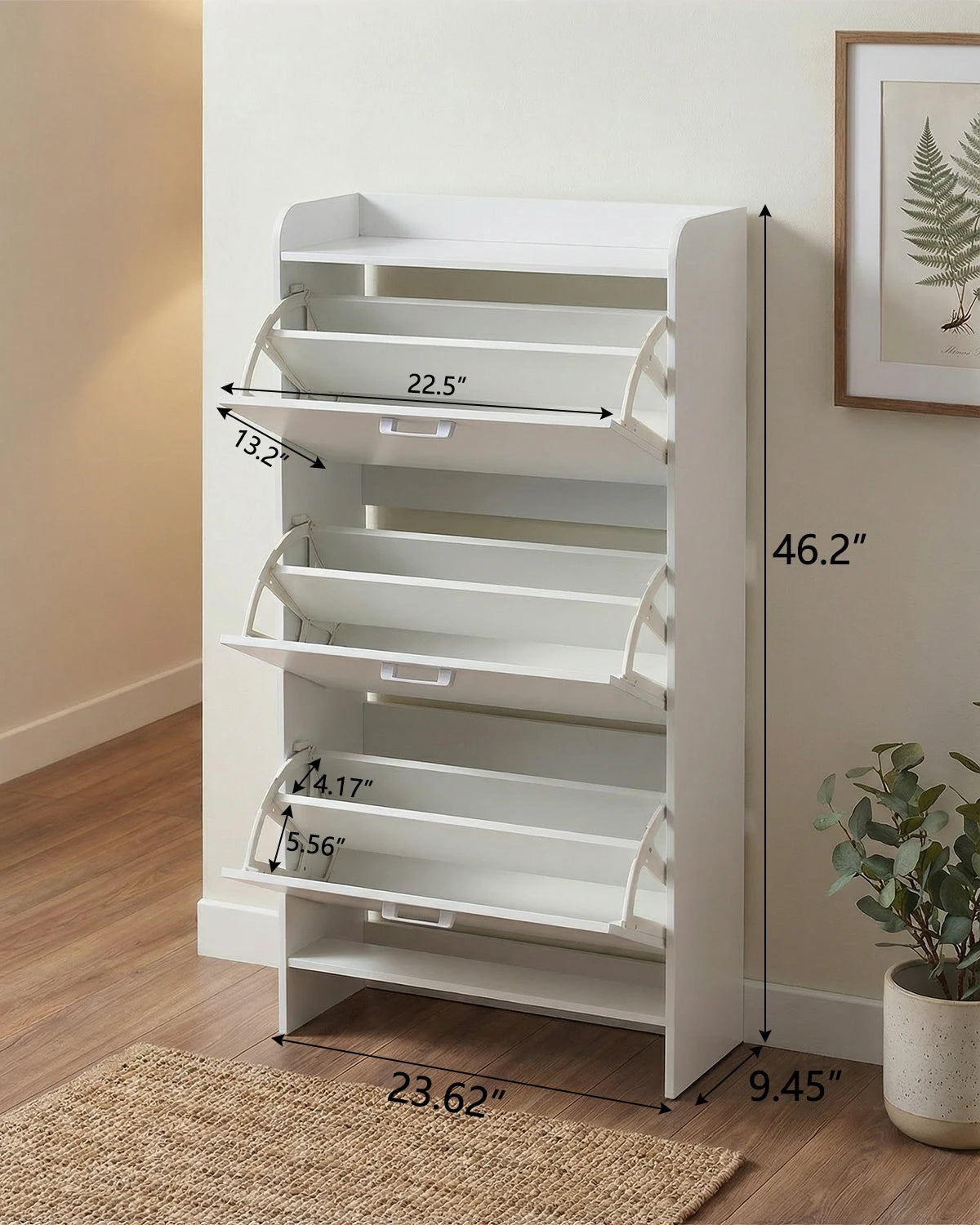Shoe Cabinet With 3 Flip Drawers Wooden Entryway Organizer