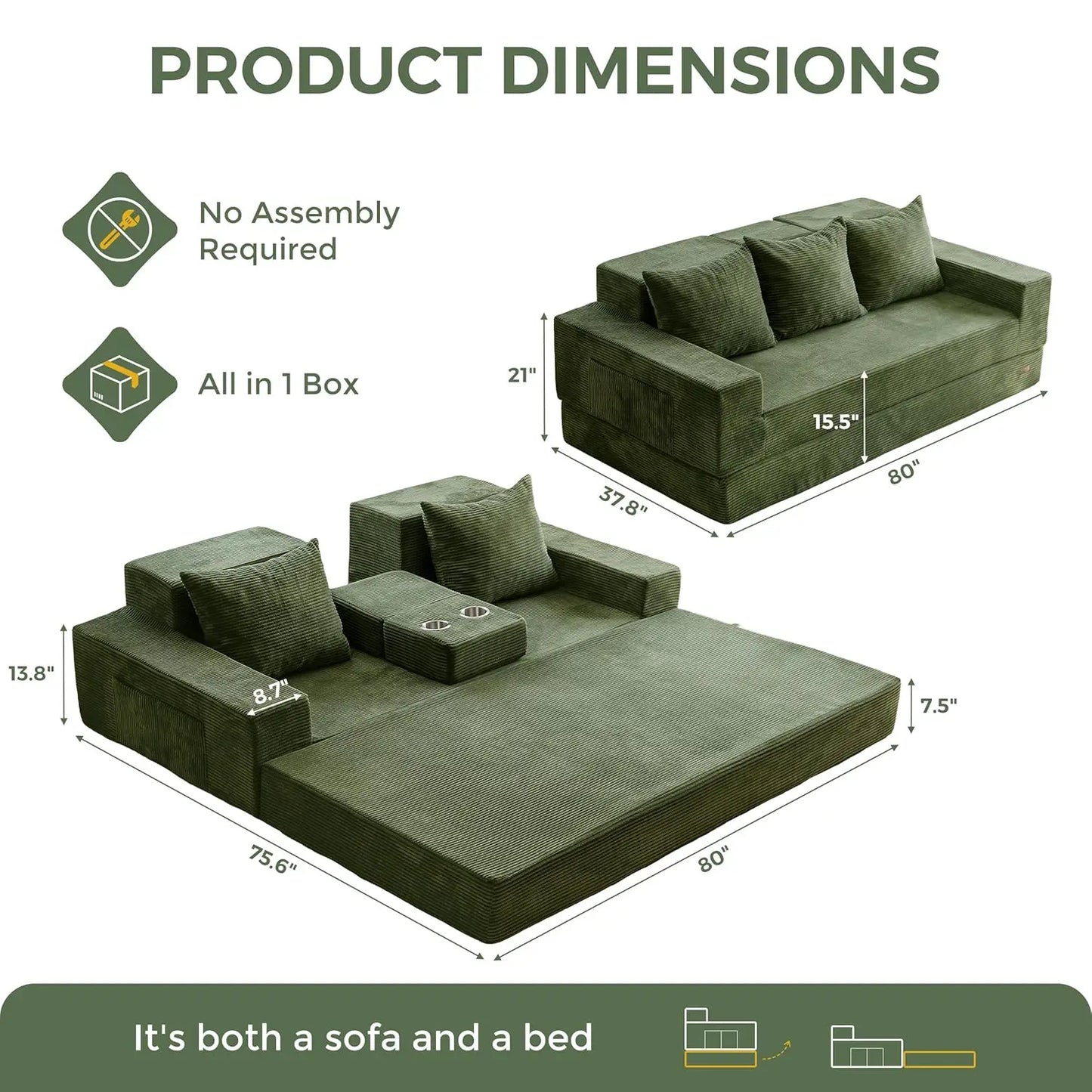 HUANZHUANG Convertible Sofa Bed 4 in 1 Modern Living Room