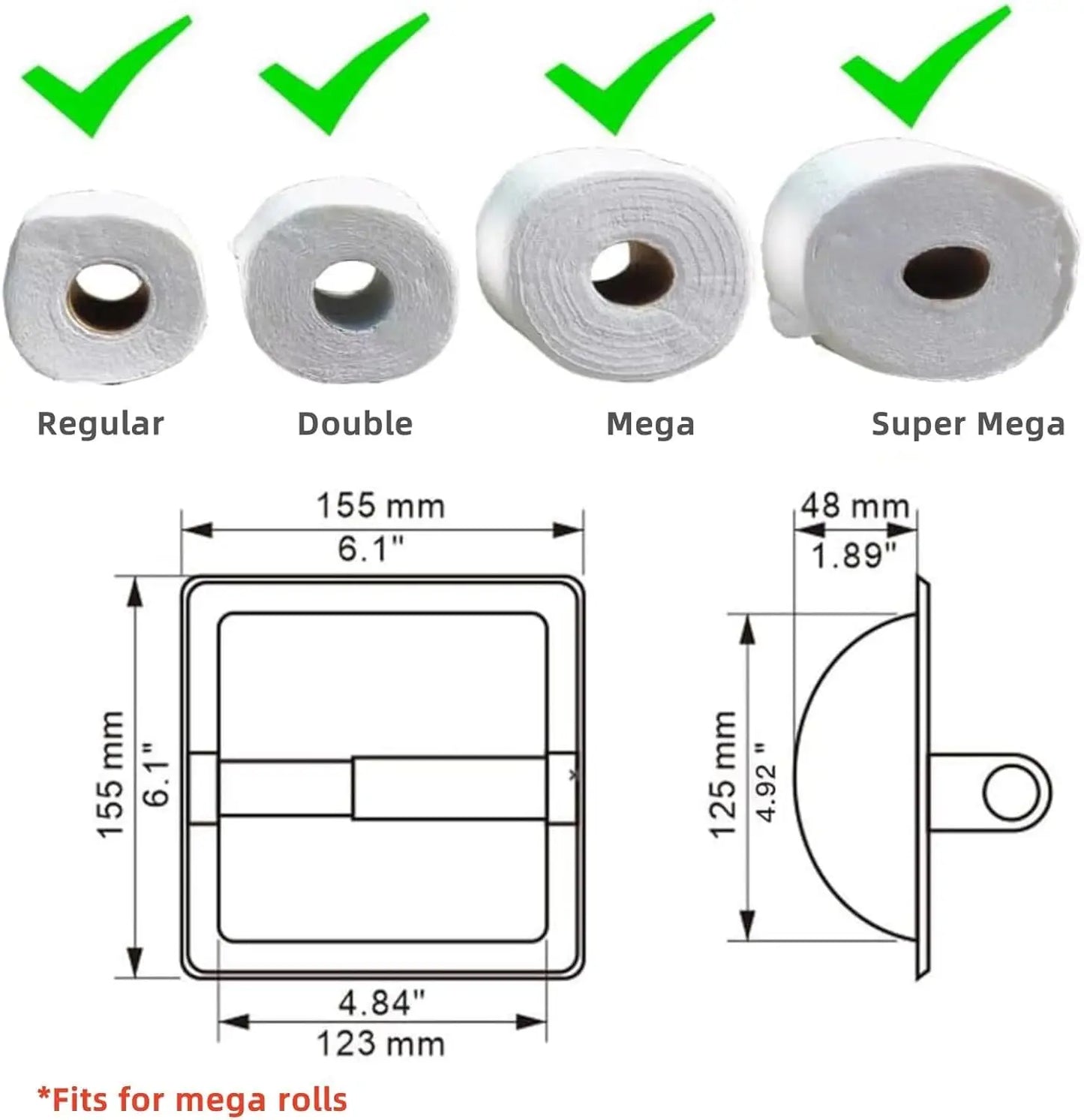 Stainless Steel Recessed Toilet Paper Holder Square Wall Mount