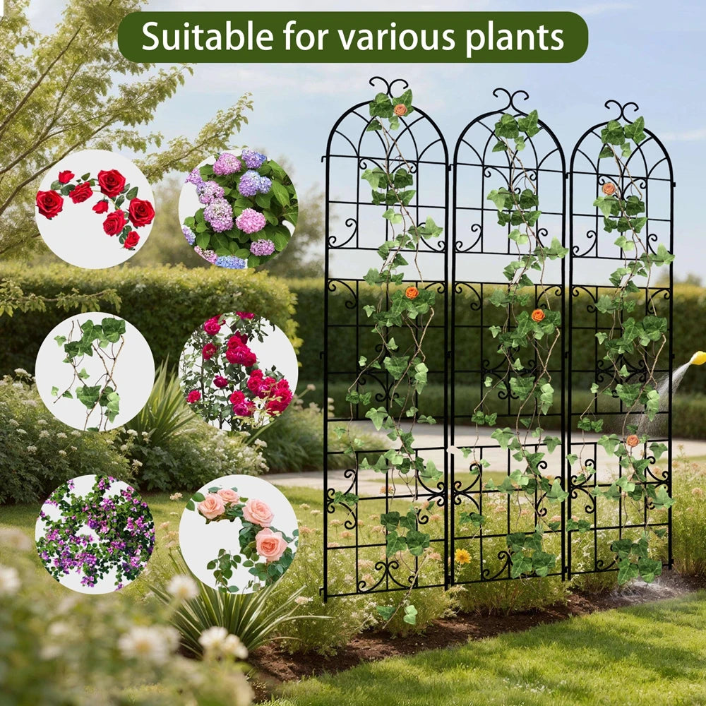 3 Packs Tall Metal Garden Trellis for Climbing Plants Vegetables Vines Rustproof Outdoor Plant Support Fences