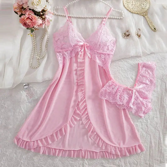 Women's Sleepwear Set Halter Nightdress and Panty Pijamas Kit