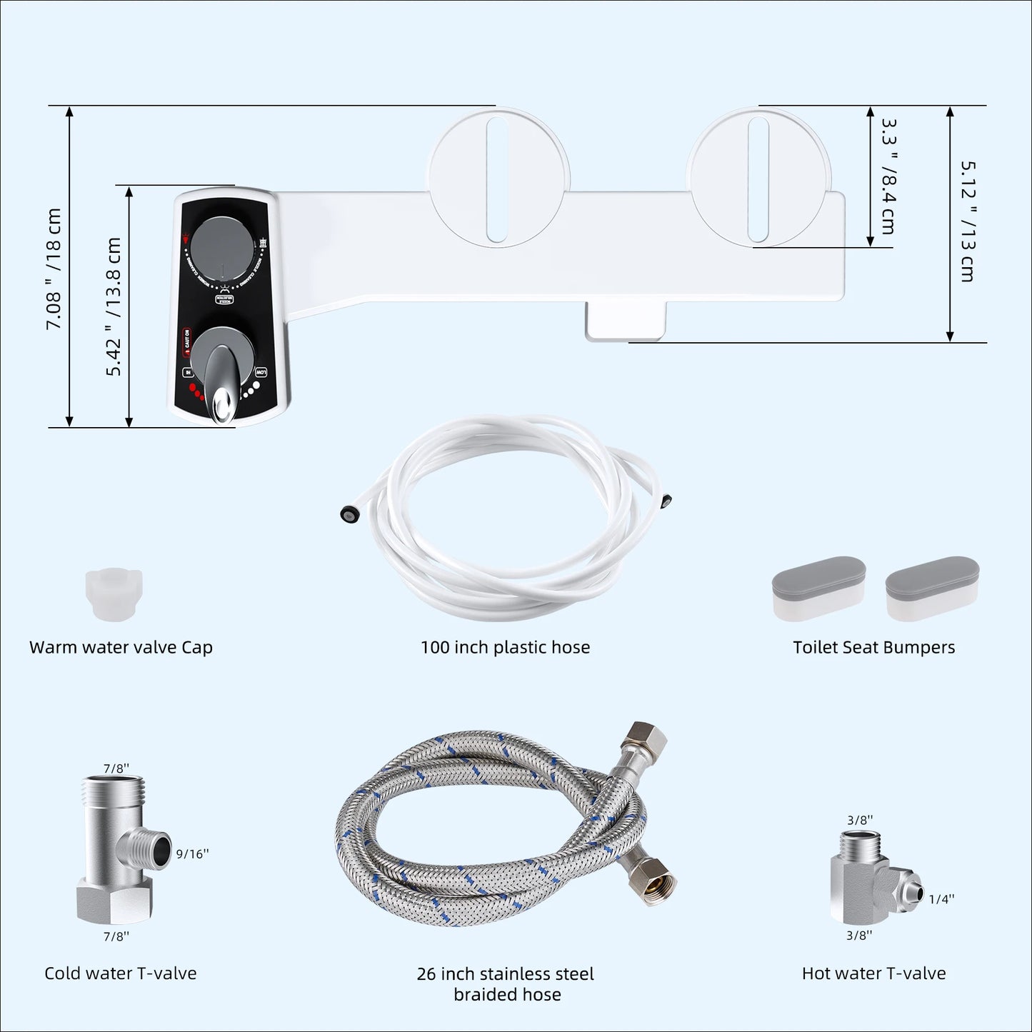 Hibbent Bidet Attachment For Toilet Dual Nozzle Hot Cold Water
