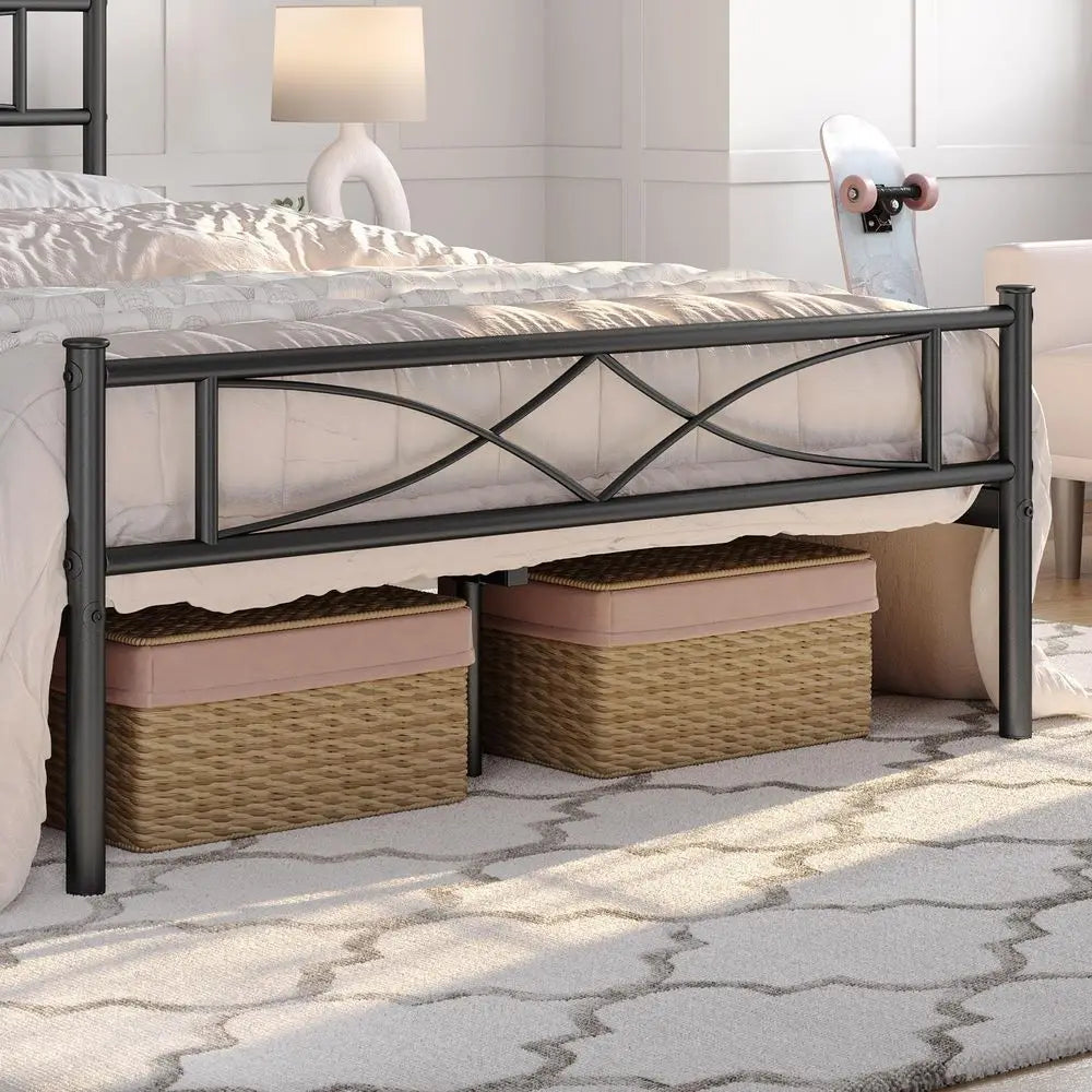 Metal Platform Bed Frame With Curved Headboard And Footboard