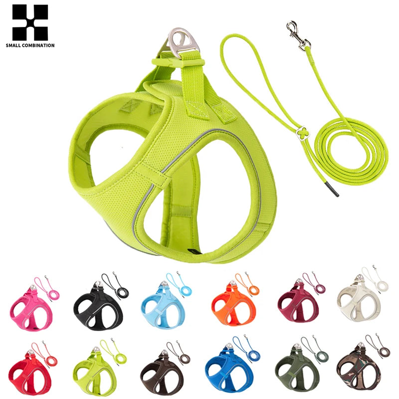 Small Combination Reflective Dog Harness Leash Set Adjustable