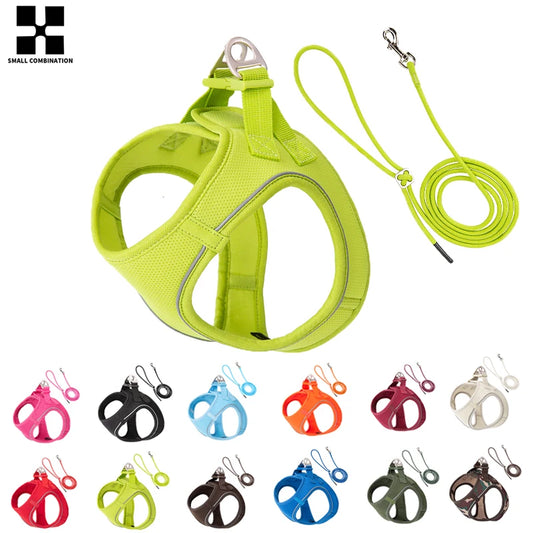 Small Combination Reflective Dog Harness Leash Set Adjustable