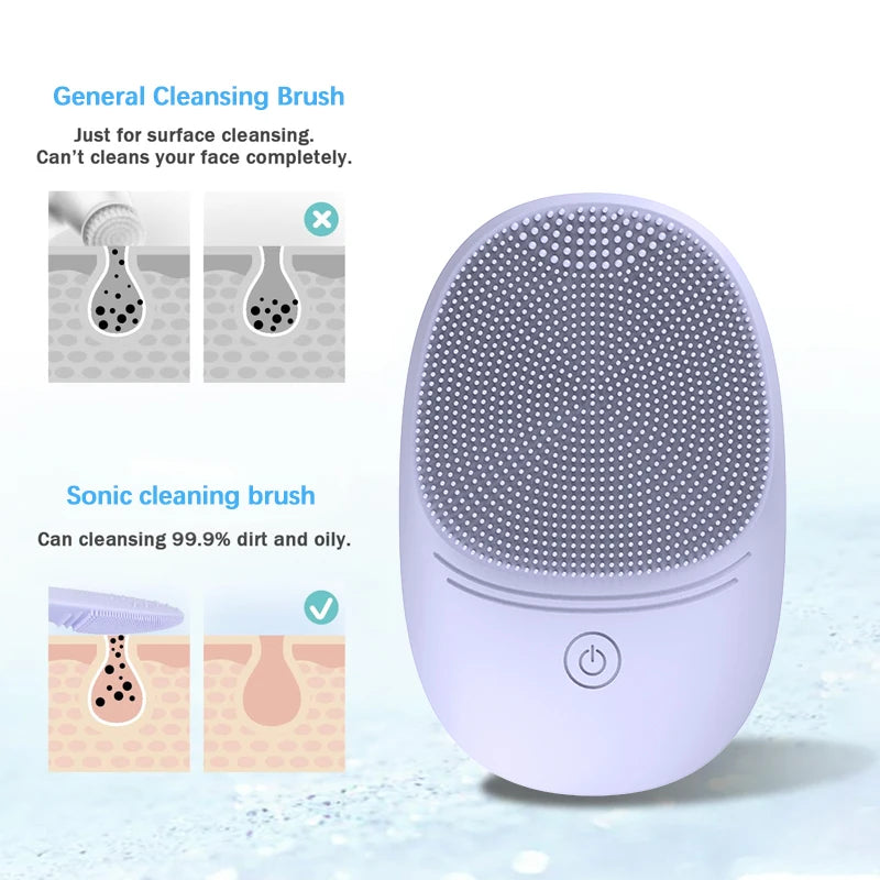 Soft Silicone Electric Facial Cleanser With Sonic Vibration Brush