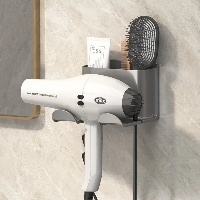 Wall Mounted Hair Dryer Holder And Straightener Organizer Shelves
