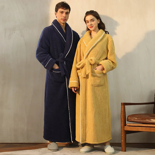 Gypsophila Winter Warm Long Flannel Bathrobe for Adults Unisex