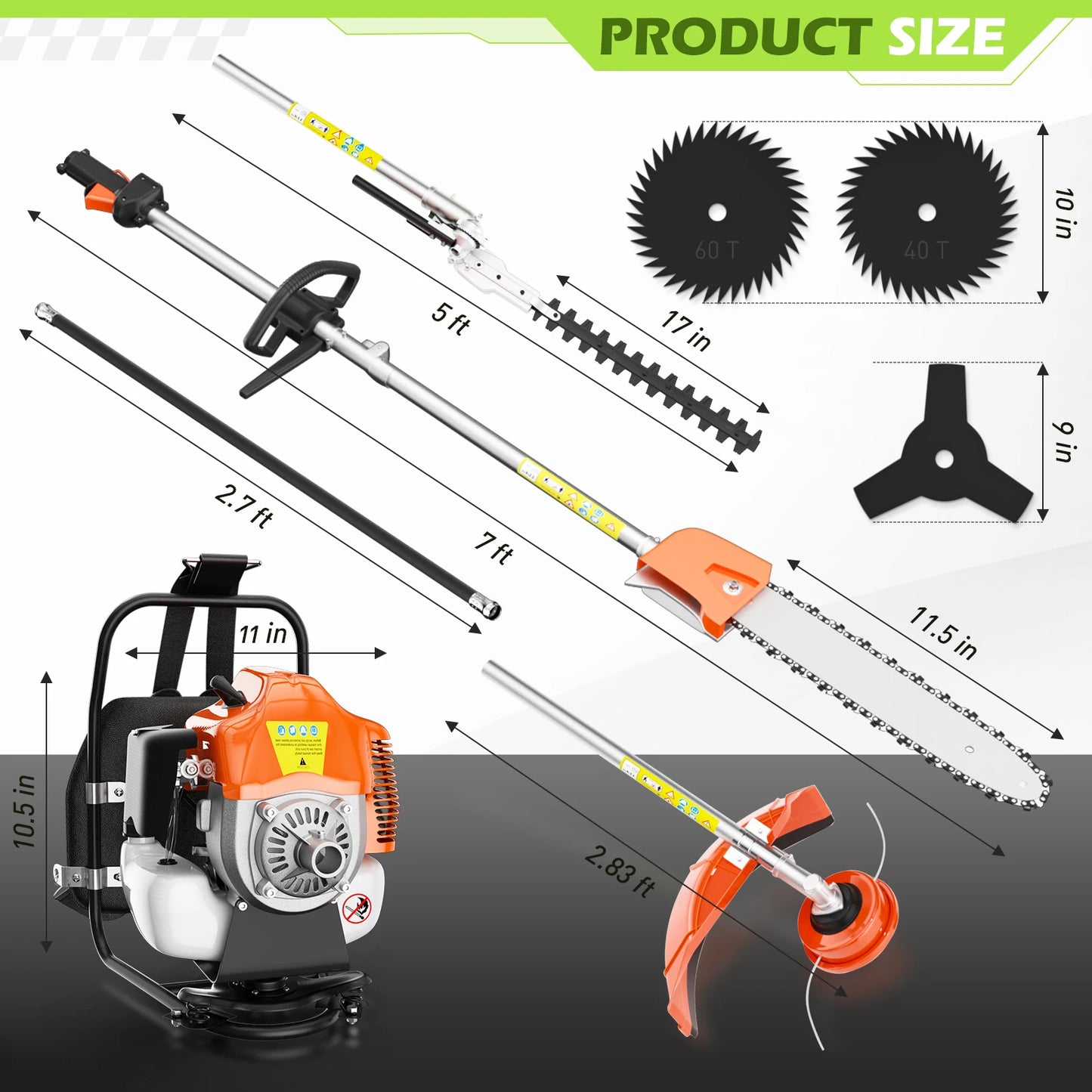 6 In 1 Gas Hedge Trimmer Pole Saw Weed Eater Cutter