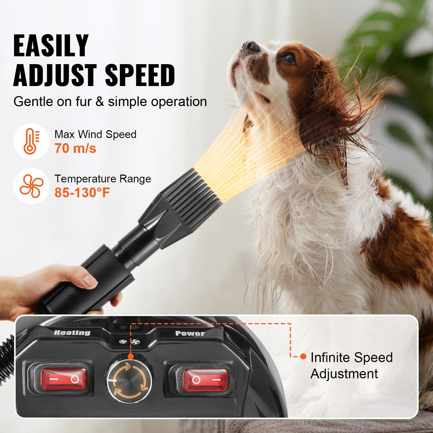 SucceBuy Dog Blow Dryer With Temperature Control And 4 Nozzles