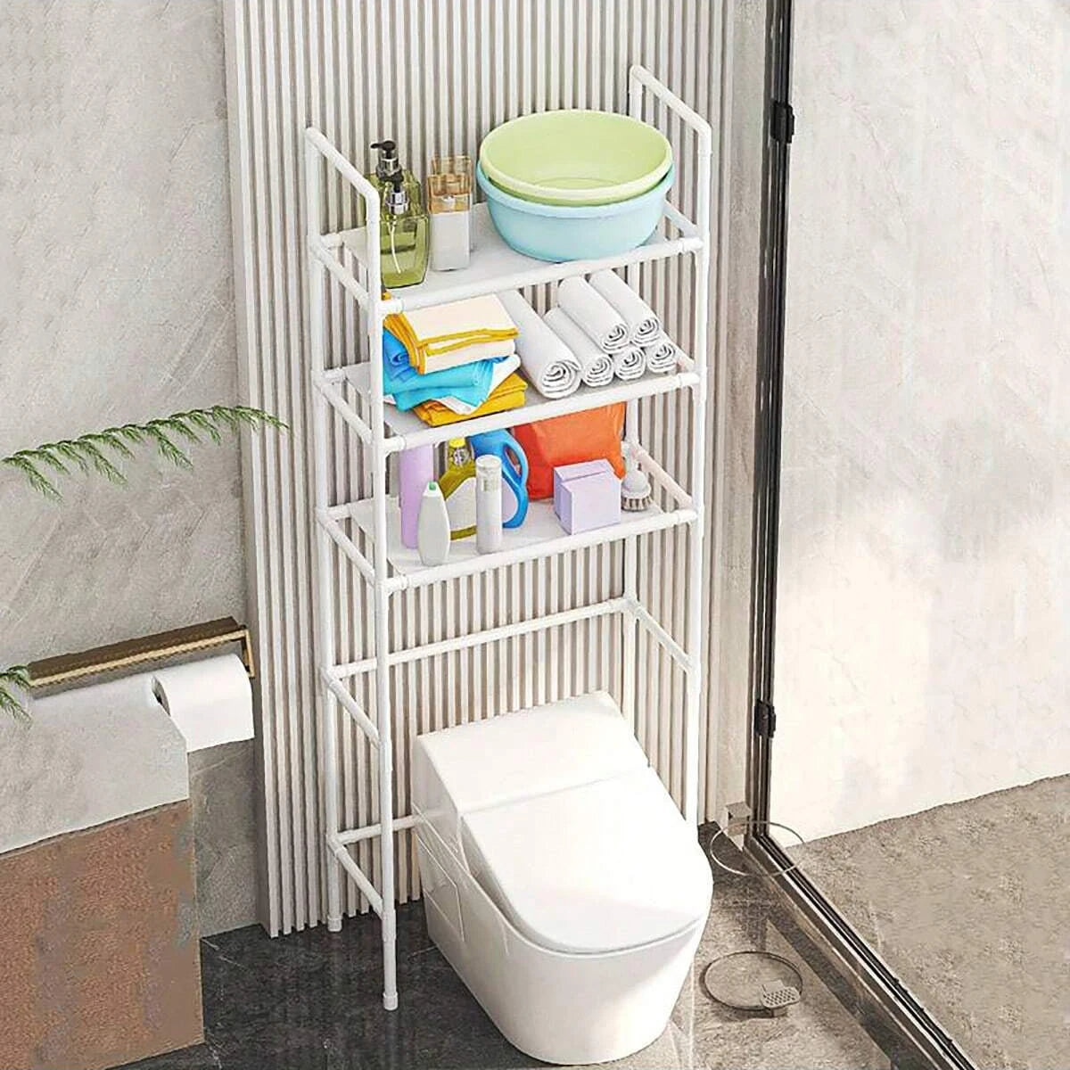 Three Tier Over Toilet Bathroom Storage Rack Organizer Solution