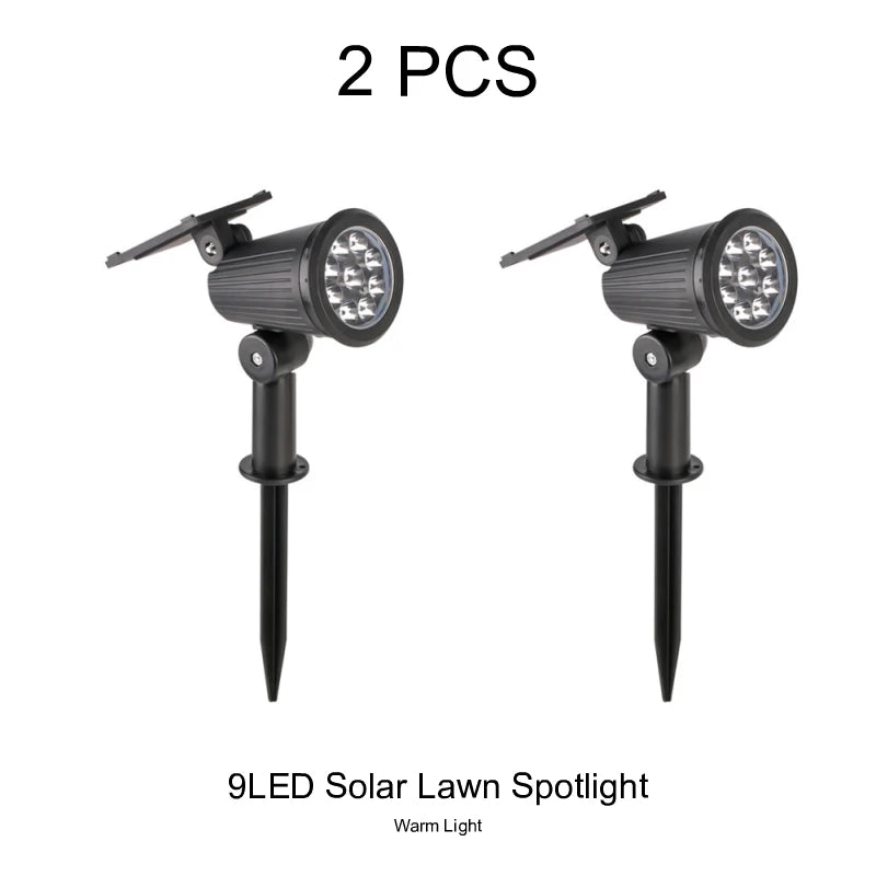 9 LEDs Solar Spotlights, Outdoor Waterproof, Spot Lights, Brightness Adjustable for Garden Backyard Driveway Patio Decor