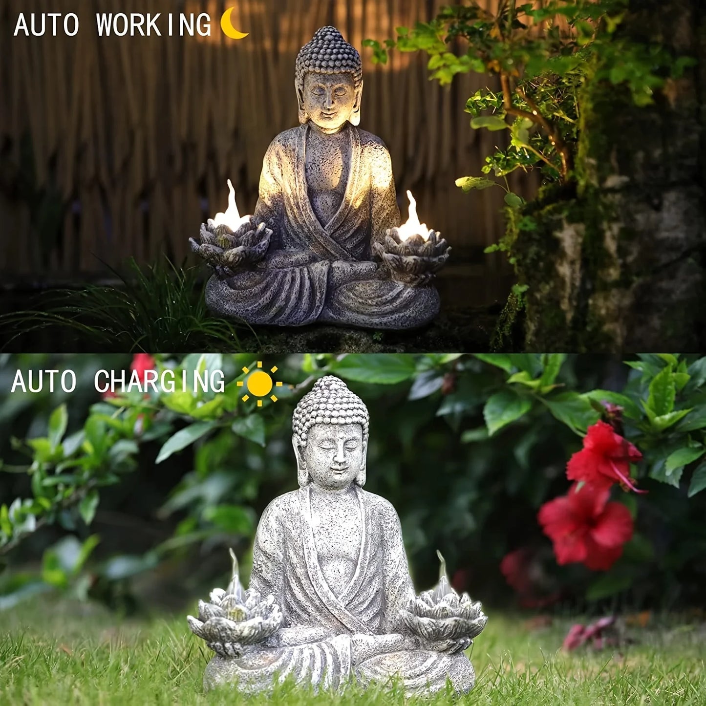 Solar Zen Garden Statue Light Outdoor Sitting Lotus Sculpture