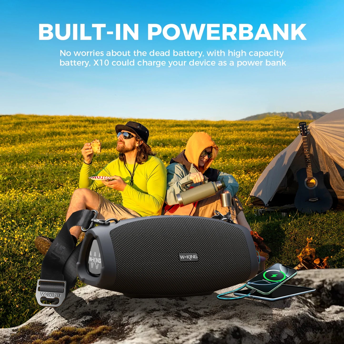 W-King Portable Bluetooth Speaker With Wireless Microphone Waterproof Outdoor