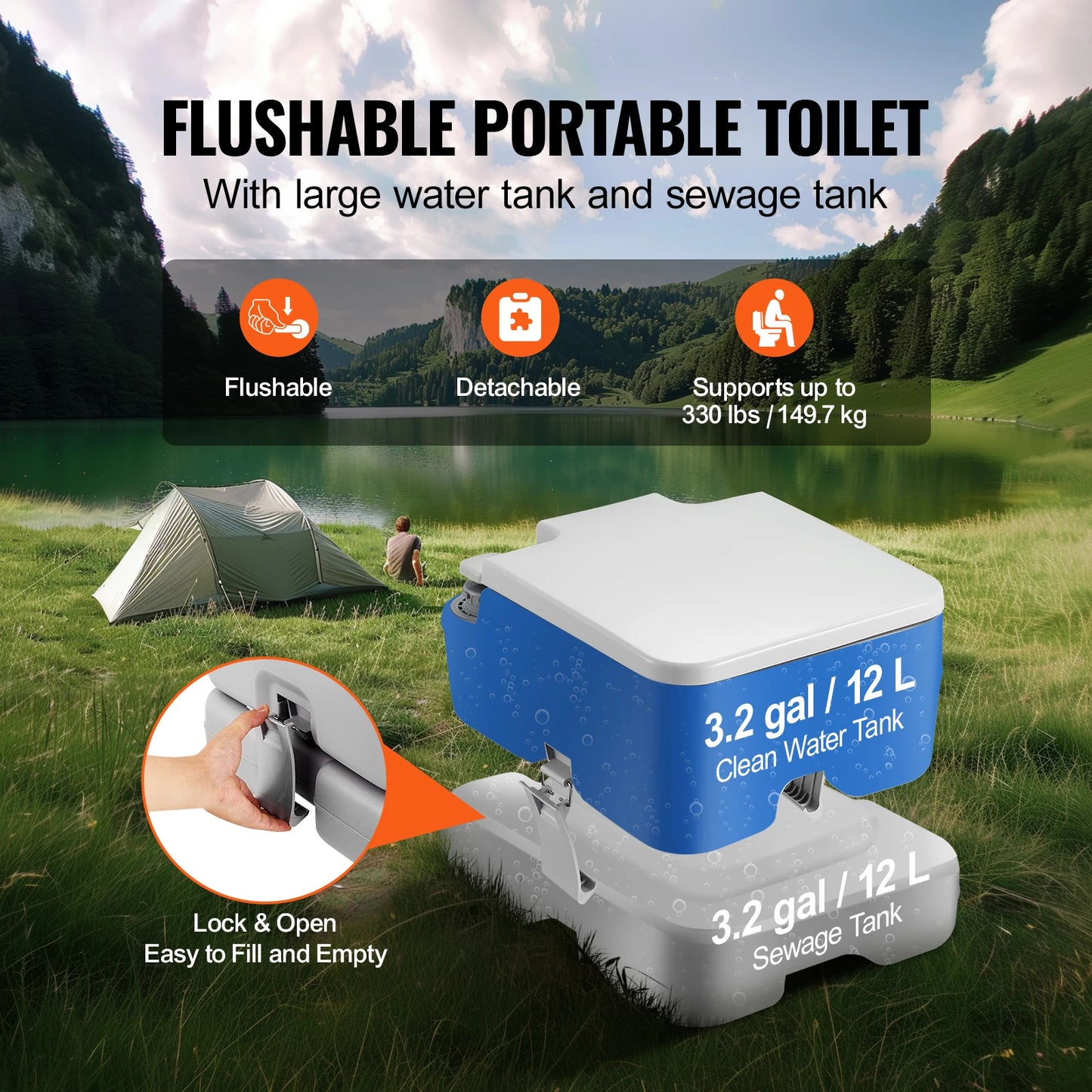 SucceBuy Portable Toilet for Camping Porta Potty Push-Button Pressurized Flush Commode Leak-proof and Odourless Portable Toilet