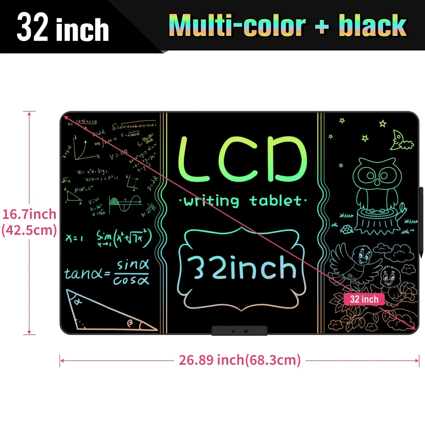 32 Inch/20 Inch Rechargeable LCD Writing Tablet, Huge Size Drawing Tablet Doodle Board with Eye-Care Colorful Screen For Kid Toy