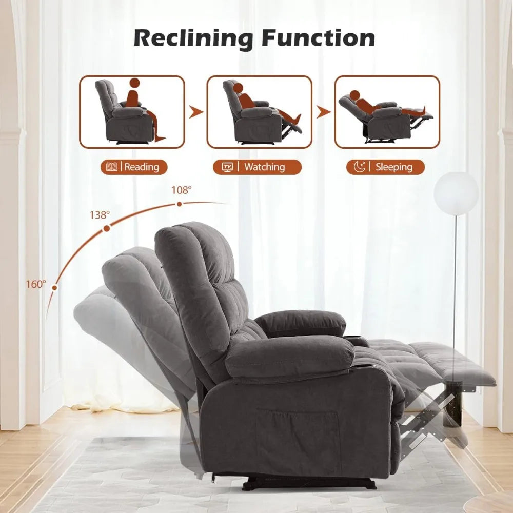 Oversized Recliner Loveseat With Cup Holders Side Pocket Manual Ergonomic
