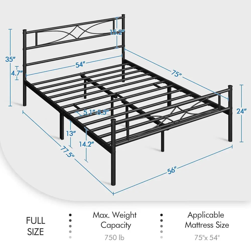 Metal Platform Bed Frame With Curved Headboard And Footboard